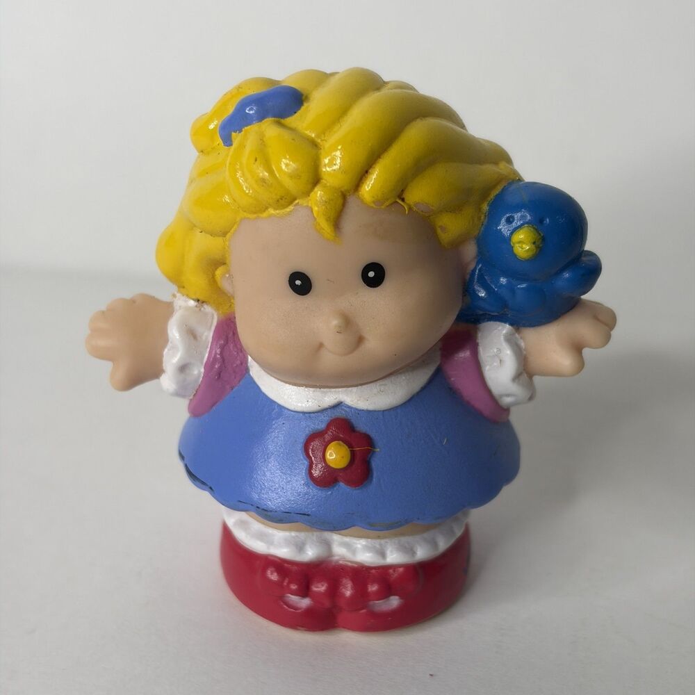 Little People 2001 Blonde School Girl Sarah Blue Bird Purple Backpack